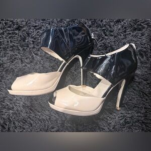 Nine West Black and Cream Peep Toe Heels